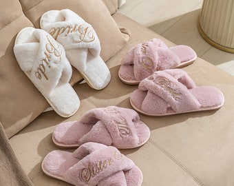 Personalised Slippers for Women, Bride, Bridesmaid, Mother of The Bride, Mother of the Groom, Maid of Honour, Sister of the Bride/Groom.