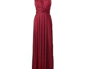 Vestido de dama de honor Wine Infinity, vestido de dama de honor Twist Wrap, vestido maxi, vestido multiusos Wine, vestido de dama de honor convertible