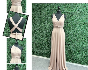 Taupe Infinity Bridesmaid Dress, Twist Wrap Bridesmaid Dress, Maxi Dress, Taupe Multiway Dress, Convertible Bridesmaid Dress