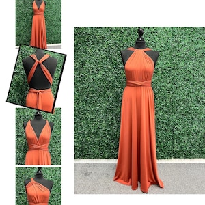 Burnt Orange Infinity Bridesmaid Dress, Twist Wrap Bridesmaid Dress, Maxi Dress, Burnt Orange Multiway Dress, Convertible Bridesmaid Dress