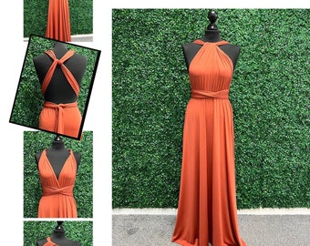 Burnt Orange Infinity Bridesmaid Dress, Twist Wrap Bridesmaid Dress, Maxi Dress, Burnt Orange Multiway Dress, Convertible Bridesmaid Dress