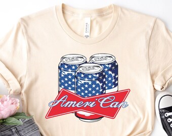 Vintage Ameri Can Shirt: 4th of July USA Flag Beer Tee