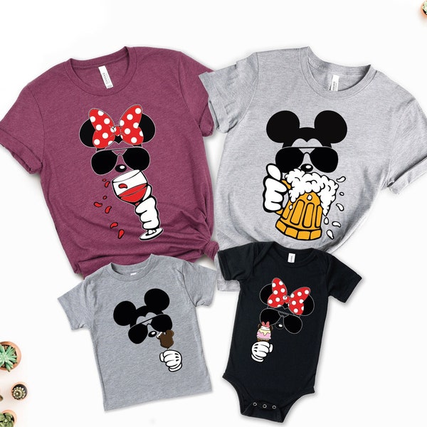 Mickey Drinking Beer and Minnie Wine Shirt, Mickey Snacking and Minnie Ice Cream Shirt, Disney Family Matching Shirt, Disney Family Trip Tee