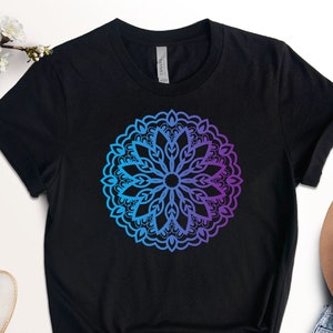 Ombre Mandala T-Shirt: Purple Blue Geometry Pattern
