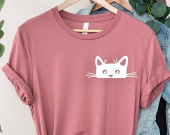 Cat in Pocket Graphic T-Shirt, Kitty Tee, Cat Lover Gift