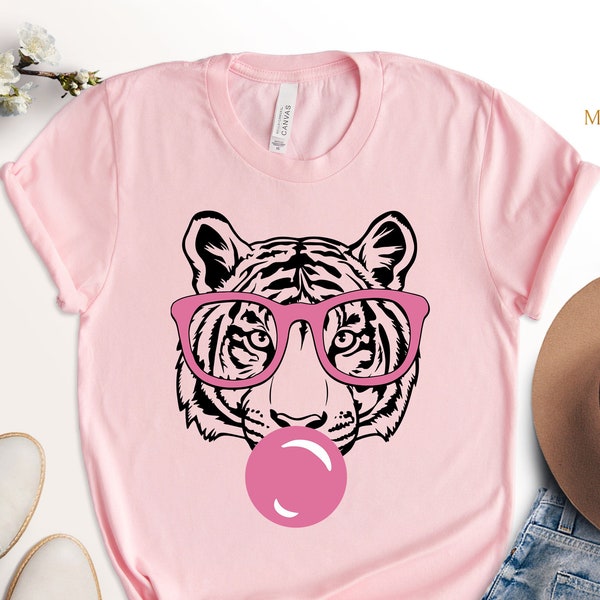 Tiger Shirt, Bubblegum Tiger T-shirt, Tiger Face Shirt, School Mascot Shirt, Tiger Sunglasses Shirt, School Spirit Shirt, Tiger Mom Shirt