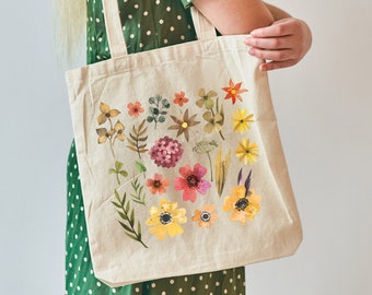 Wildflower Cutting Tote Bags, Watercolour, Pressed Flowers, Water Colour, Grasses, Watercolor Illustration Totes, Botanic illustration Totes