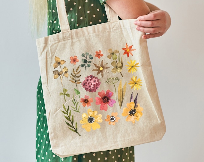 Watercolor Wildflower Tote Bag: Botanical Illustration