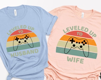 Leveled Up Wife & Husband Gamer Shirts: Matching Newlywed Tees