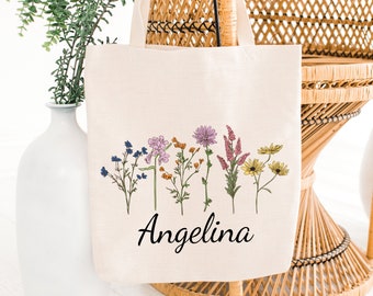 Sac fourre-tout en toile floral personnalisé, cadeau de demoiselle d'honneur