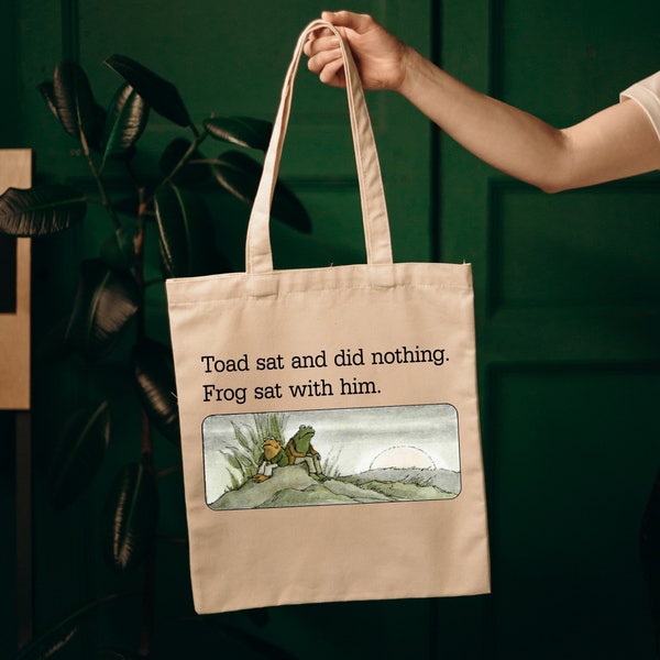 Frog and Toad Tote Bag, Toad Sat And Did Nothing Frog Sat With Him, Vintage Classic Book Unisex Tote Bag, Meme Cottagecore Aesthetic ToteBag