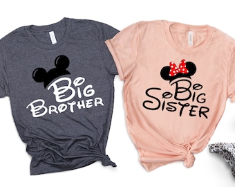 Big Sister Minnie Shirt, Big Brother Mickey Shirt, Baby Announcement T-shirts, Mickey And Minnie Pregnancy Reveal Shirts, Mickey Mouse Tees