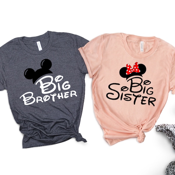 Big Sister Minnie Shirt, Big Brother Mickey Shirt, Baby Announcement T-shirts, Mickey And Minnie Pregnancy Reveal Shirts, Mickey Mouse Tees