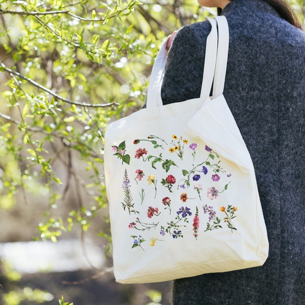 Botanical Bag, Wildflowers Tote Bag, Floral Tote Bag, Aesthetic Tote Bag, Art Tote Bag, Aesthetic Canvas Tote, Wildflower Bag Aesthetic Tote