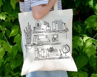 Bookshelf Tote Bag, Book Lover Gift, Teacher Bag