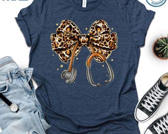 Leopard Print Stethoscope Nurse Shirt: Healthcare Gift