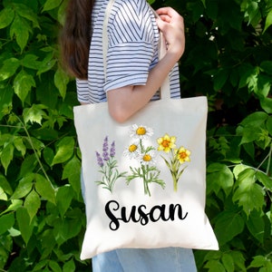 Birthday Gift Totes, Personalized Floral Tote Bag, Wildflower Totes, Bridesmaid Totes, Shopping Bag, Wedding favors Tote, Bachelorette Totes