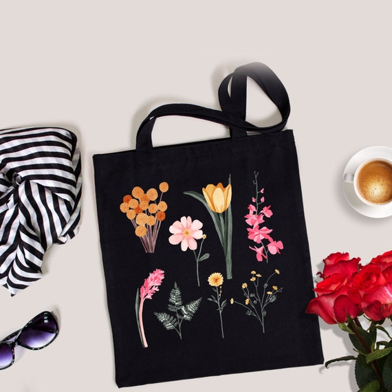 Botanical Tote Bag: Wildflower Floral Print, Reusable Grocery Bag