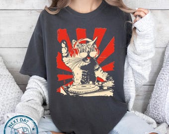 Comfort Colors® Cool DJ Cat T-Shirt | Funky Cat Lover Tee | Music & Feline Vibes