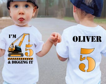 Construction Birthday Shirt: "I'm 5 and Digging It" Truck Tee
