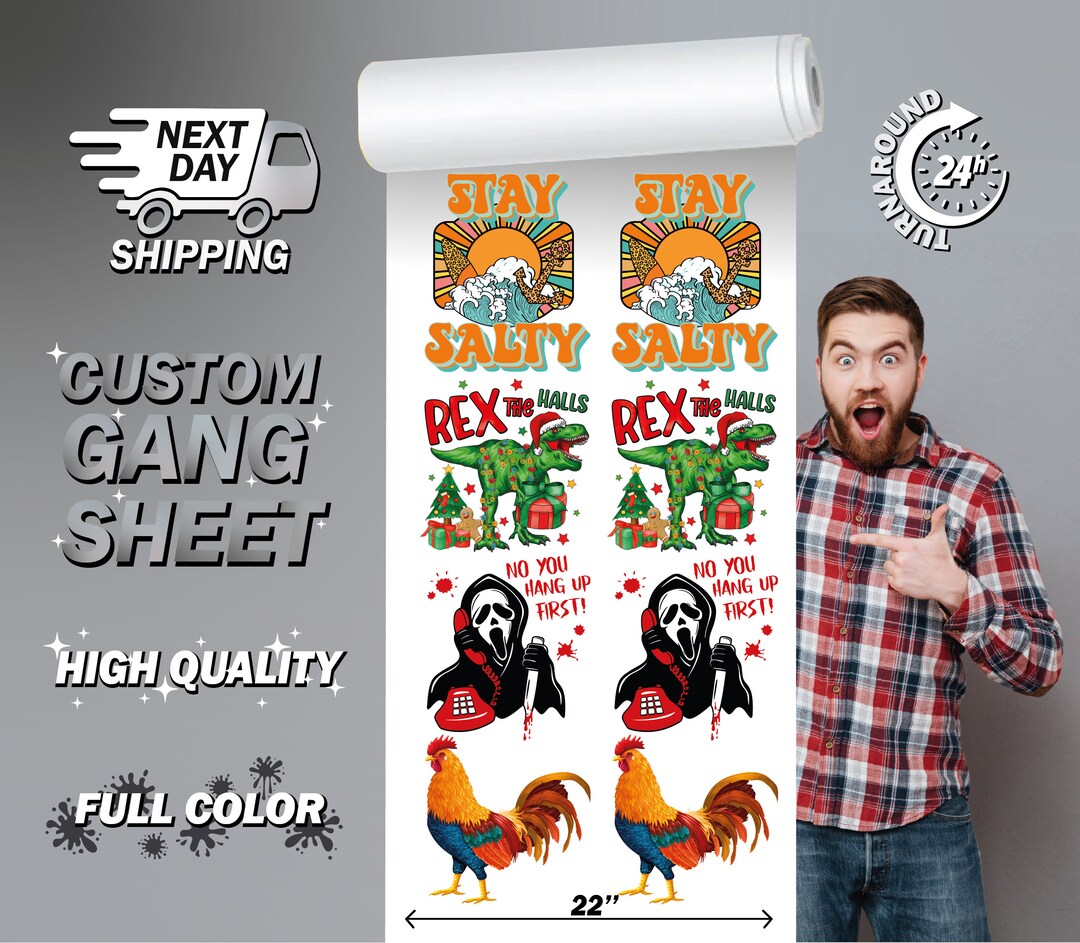 Custom DTF Gang Sheet: Full Color Ready to Press Transfers - Etsy