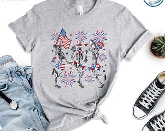 Dancing Skeleton 4th of July Shirt: Patriotic USA Graphic Tee