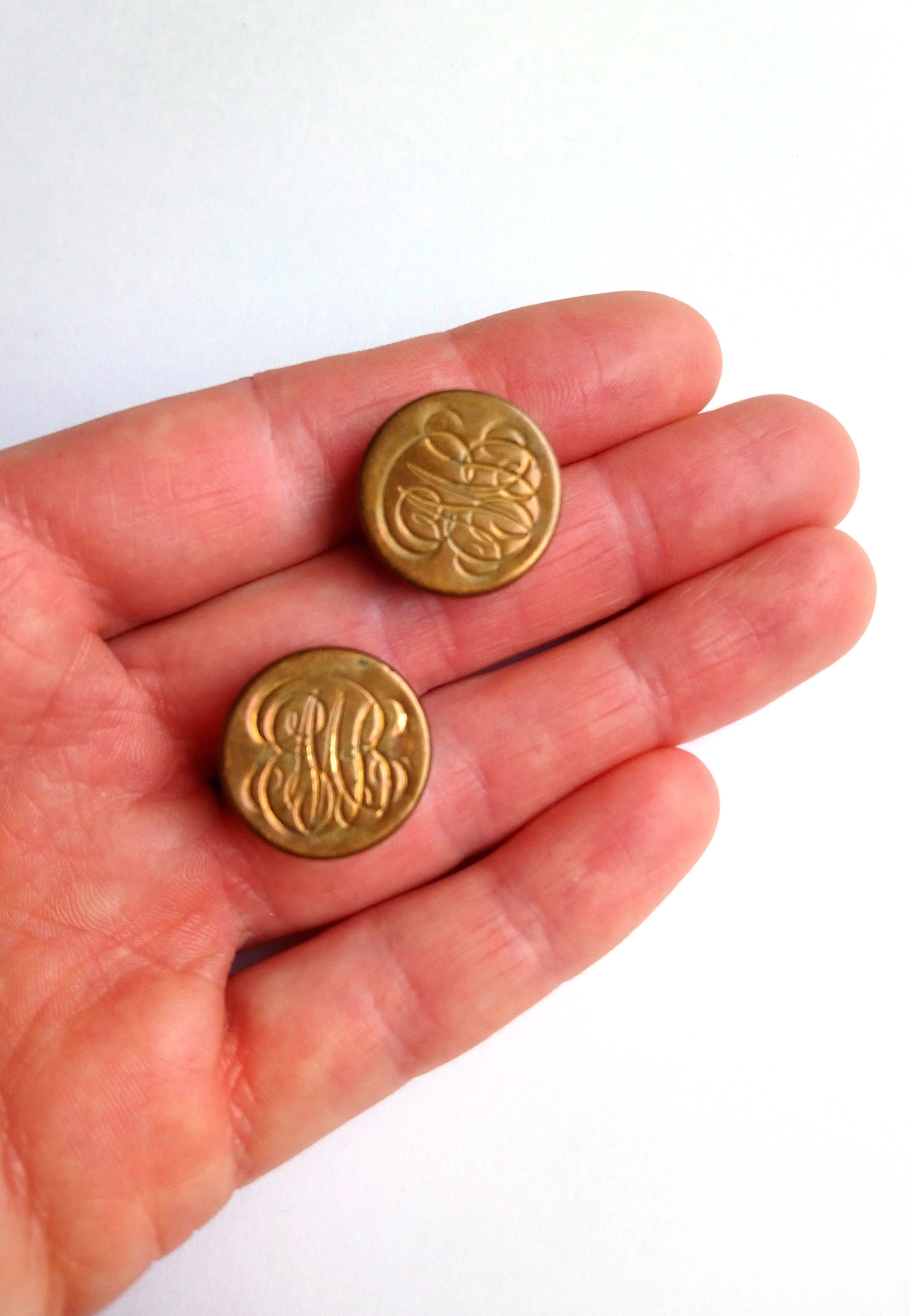 2 Antique copper brass monogram buttons England Lion brand Etsy