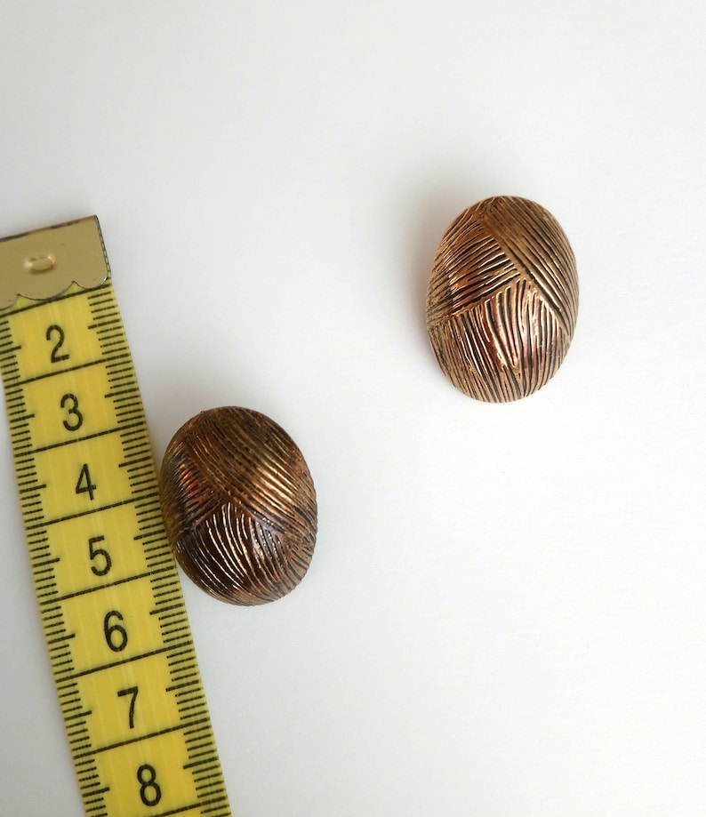 Vintage oval metal copper color clip on earrings Brushed earrings For her