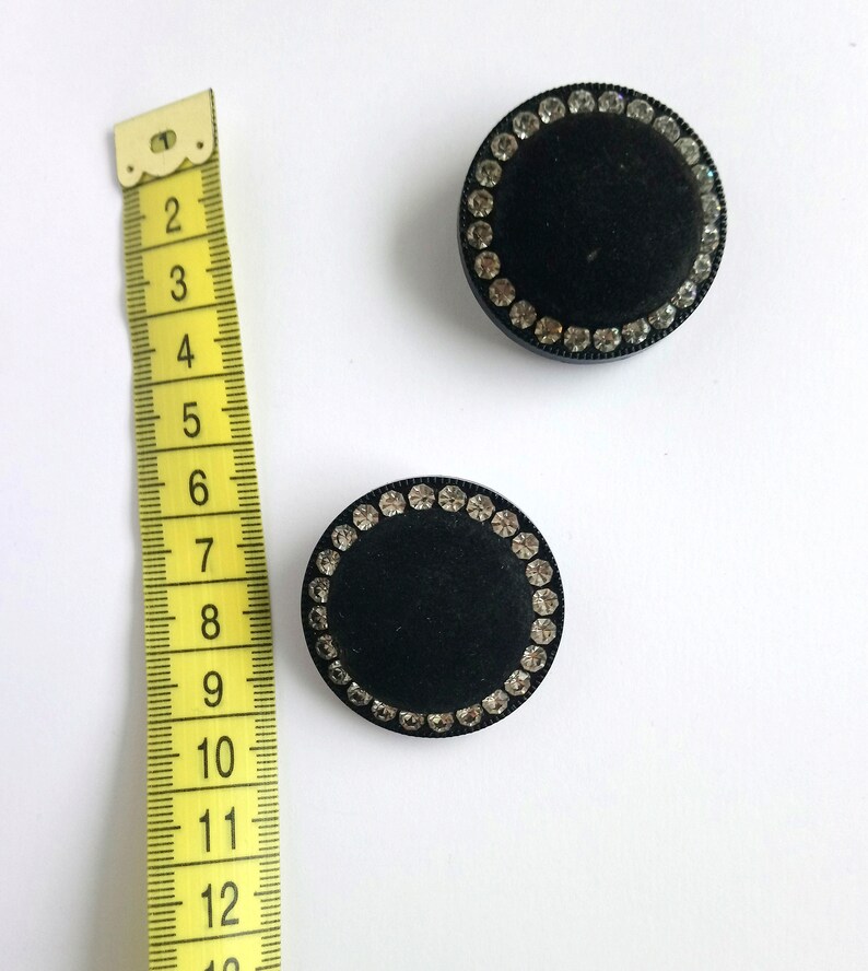 Vintage round velvet shoe clips with rhinestones Art deco Shoes decor