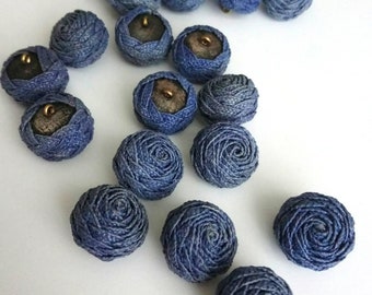 Set de 21 botones de rosas azules vintage Botones textiles soutache de flores Botones de cuentas de madera
