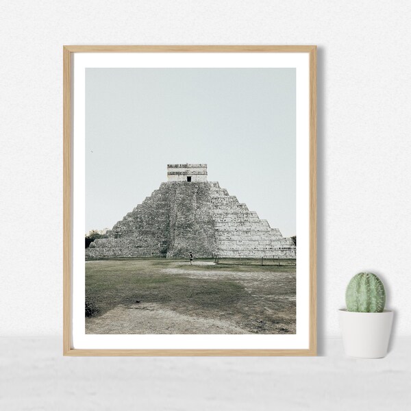 Chichen Itza Yucatan Photography Print, Mayan Pyramid Landscape, Aztec Travel Wall Art, Archaeological Home Room Decor, Housewarming Gift