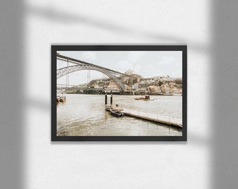 Porto Portugal Print: Douro River Rabelo Boats, Bridge Architecture