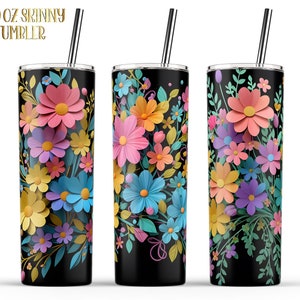 3D Flowers Bouquet Tumbler Wrap: 20 Oz Sublimation PNG Bundle
