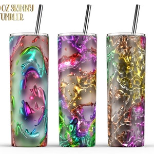 20 Oz 3D Glitter Skinny Tumbler Sublimation , Vibrant Color Gradient Glossy Tumbler Template , 3D Holographic Skinny Tumbler Png