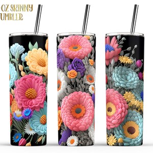 20オンス 3D花束タンブラー昇華テンプレート、3D造花教師用タンブラー昇華PNGミニバンドル