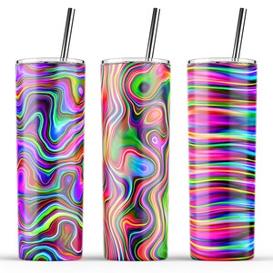 Vaso delgado abstracto de 20 oz con líneas retorcidas de colores, diseño de sublimación, envoltura completa para vaso delgado, plantilla para vaso delgado, vaso prediseñado