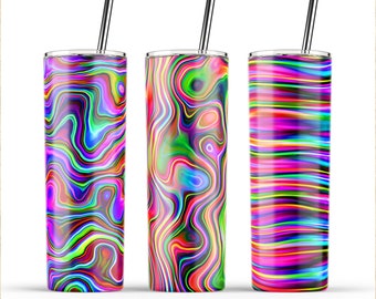 Design de sublimação para copo fino de 20 oz com linhas coloridas torcidas (download digital)