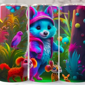 Neon kleurrijke sprookjesachtige lieve dieren 20 Oz magere beker wraps, leuke fantastische veelkleurige beker png-sjabloon minibundel