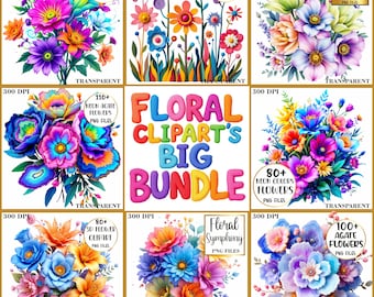 Blommig Clipart-paket: Neon, Agat, 3D-blommor (PNG-filer)