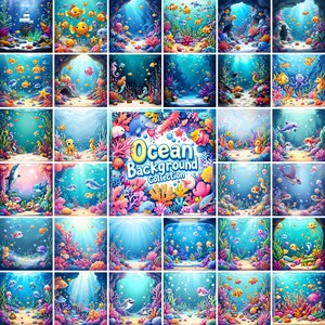 Ozean Hintergrund Clipart Bundle für Kinder, 120+ niedliche digitale Papiere mit Fischen, Korallen, Delfinen und Meerestieren