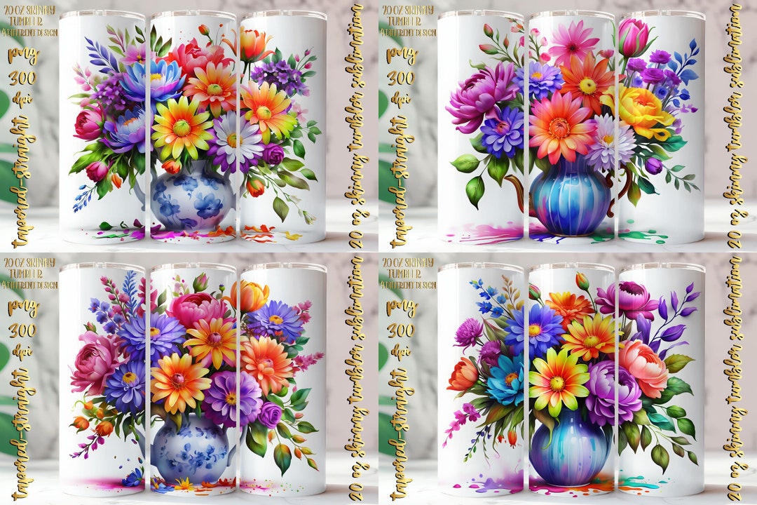 Neon Flowers 20 Oz Skinny Tumbler Sublimation Design (digital Download ...