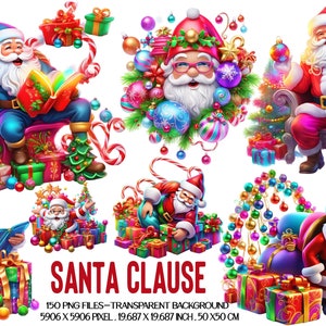 150 schattige kerstman clipart, hoge kwaliteit kerst cliparts, kerstman digitale papers, kerst sublimatie ontwerpen png