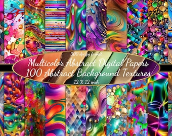 100 Multicolor Abstract Background Textures ,Holographic Luxury Texture Backgrounds, Colorful Iridescent Digital Papers Bundle