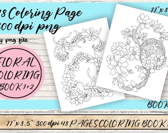 Livre de coloriage floral : 48 pages de dessins au trait de fleurs (téléchargement numérique)