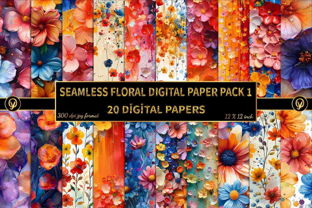 Floral Digital Paper Set: Seamless Flower Patterns (digital Download ...