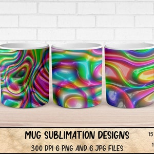 Abstract rainbow colors mug wraps bundle,mug sublimation template bundle,Abstract liquid glossy background mug design.