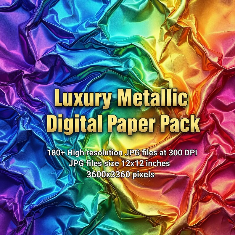 Luxury Metallic Digital Paper Pack: Iridescent Foil Textures (180+ JPG ...