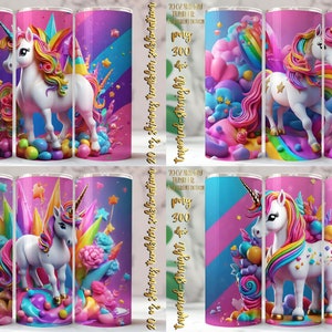 Neon Unicorn Tumbler Wrap: 20 Oz Skinny Tumbler, 4 Designs (PNG, JPG)