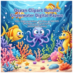 Ocean Clipart Bundle: Underwater Digital Papers for Kids (Digital Download)