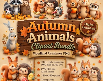 Autumn Animals Clipart Bundle, Woodland Creatures PNG (Digital Download)